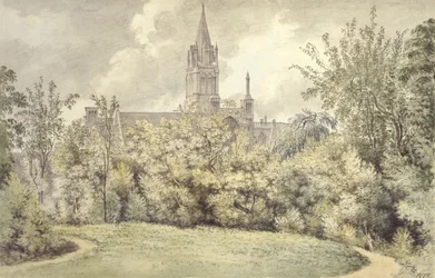 Katedrála Christ Church z Děkanské zahrady, 10. června 1775 (akvarel přes grafit, na papíře)